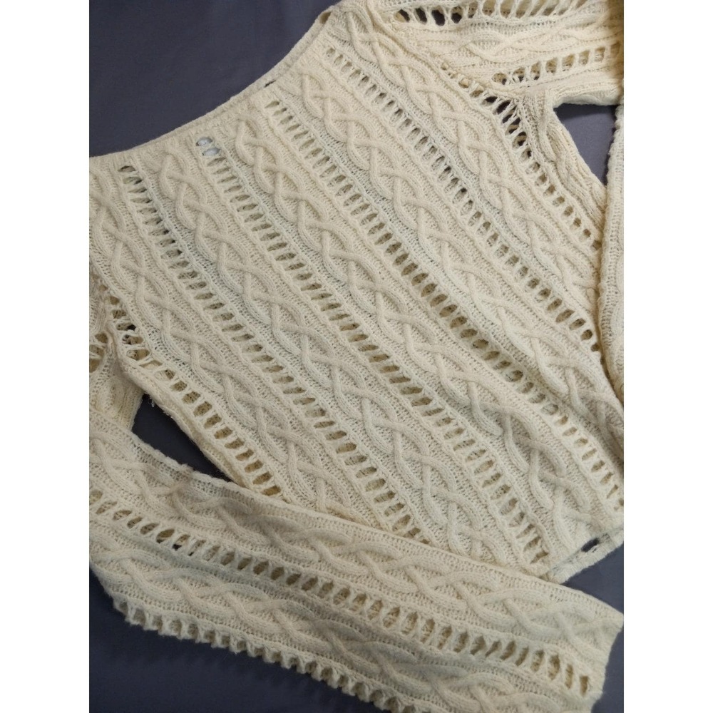 VINTAGE 90s Armani Exchange Merino & Angora Cable Sweater Ivory Size S - Picture 10 of 11